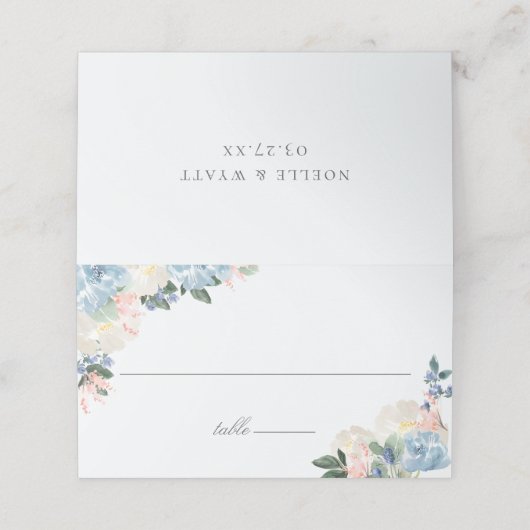 Lichtblauwe botanische bruiloft plaatskaartje (Buitenkant ongevouwen)