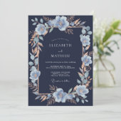 Lichtblauwe Botanische Romantische Bruiloft Kaart (Staand voorkant)