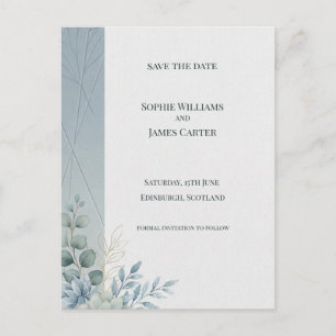 Lichtblauwe botanische Save The Date-ansichtkaart Briefkaart