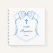 Lichtblauwe Bow Crest doop gastenboek Notitieboek (Voorkant)