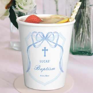 Lichtblauwe Bow Crest doop Papieren Bekers