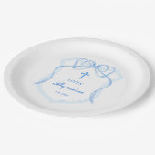 Lichtblauwe Bow Crest doop Papieren Bordje (Gekanteld)