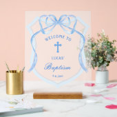 Lichtblauwe Bow Crest doop welkom Acryl Bord (Huwelijk)