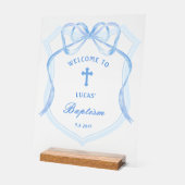 Lichtblauwe Bow Crest doop welkom Acryl Bord (Hoek)