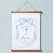 Lichtblauwe Bow Crest doop welkom Hangend Wandkleed