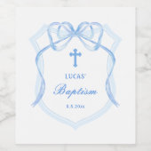 Lichtblauwe Bow Crest doop Wijn Etiket (Enkel label)