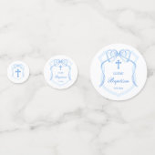 Lichtblauwe Bow Crest dooptafel Confetti (Voorkanten)