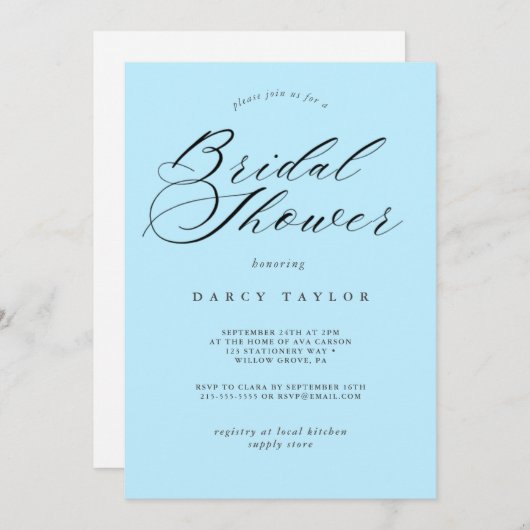 Lichtblauwe bruids douche uitnodiging (Voorkant / Achterkant)