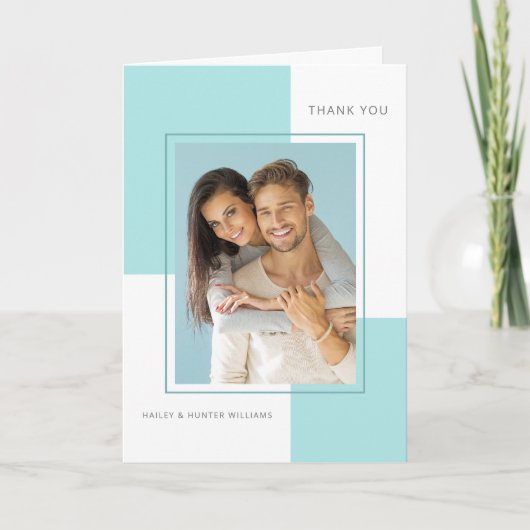 Lichtblauwe bruiloft Bedankt met foto (Voorkant)