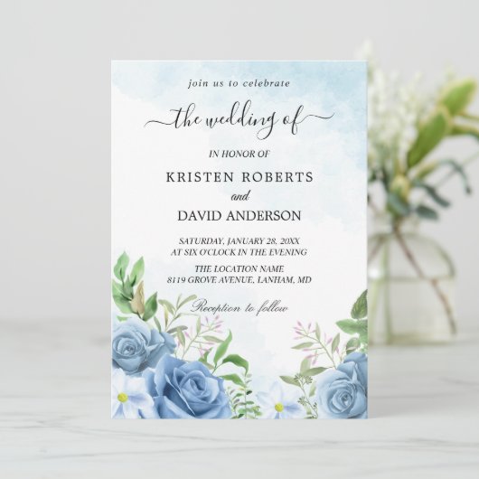 lichtblauwe bruiloft kaart (Staand voorkant)