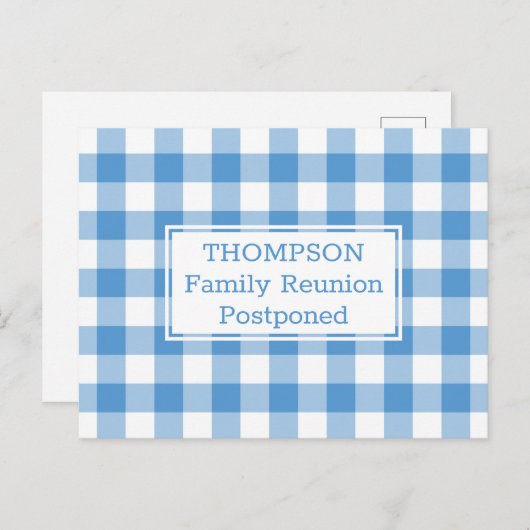 Lichtblauwe Buffalo Check uitgesteld gezinsherenig Aankondigingskaart (Voorkant / Achterkant)