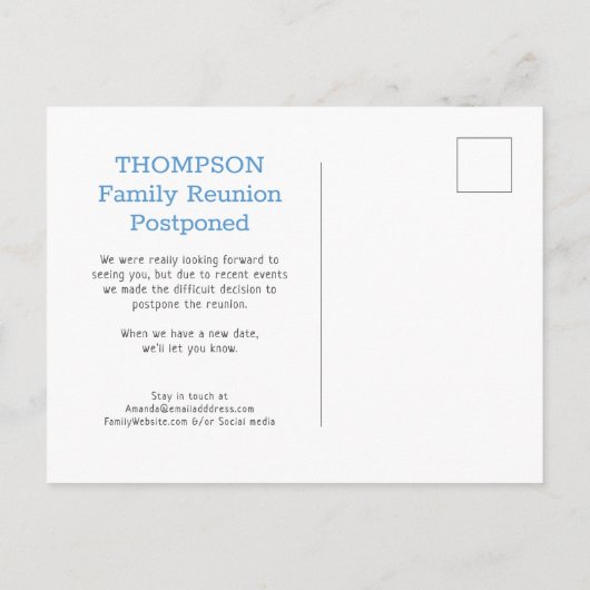 Lichtblauwe Buffalo Check uitgesteld gezinsherenig Aankondigingskaart (Achterkant)