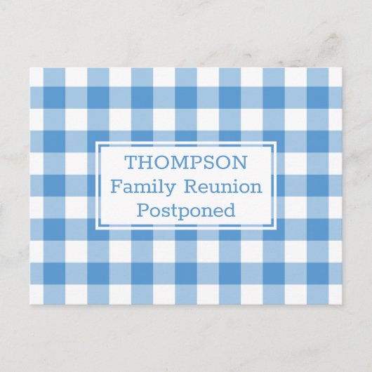 Lichtblauwe Buffalo Check uitgesteld gezinsherenig Aankondigingskaart (Voorkant)