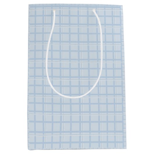 Lichtblauwe Check Cadeaubag | Modern Minimalistisc Medium Cadeauzakje (Voorkant)