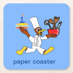 Lichtblauwe chef-kok Ducky Kazoo Paper Onderzetter