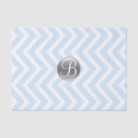 Lichtblauwe Chevronprint Monogram Letter Initiaal Tissuepapier (Voorkant)