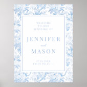 Lichtblauwe chinoiserie bruiloft welkomstbord post poster (Voorkant)
