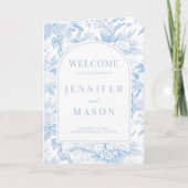 Lichtblauwe Chinoiserie Porselein Trouwen opvouwba Programma (Voorkant)