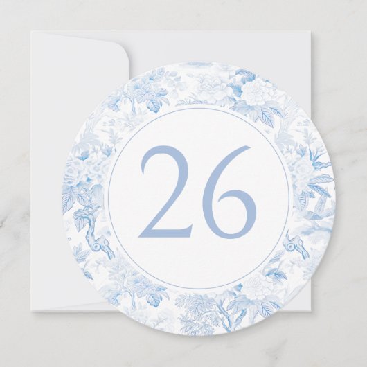 Lichtblauwe Chinoiserie Trouwcirkel Tafelnummer (Voorkant)