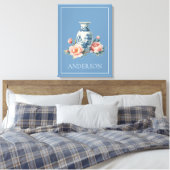 Lichtblauwe Chinoiserie Vaas Bloem Canvas Afdruk (Insitu (Slaapkamer))