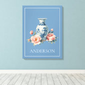 Lichtblauwe Chinoiserie Vaas Bloem Canvas Afdruk (Insitu (Houten vloer))