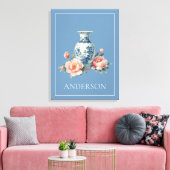 Lichtblauwe Chinoiserie Vaas Bloem Canvas Afdruk (Insitu (Woonkamer))