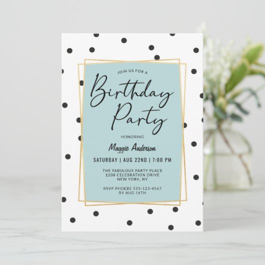 Lichtblauwe Confetti Polka Dots Birthday Party Kaart (Staand voorkant)