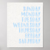Lichtblauwe dagen van de week Kinder Nursery Poste Poster (Voorkant)