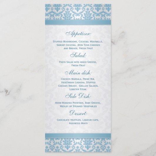 Lichtblauwe demask op Silver Menu (Achterkant)