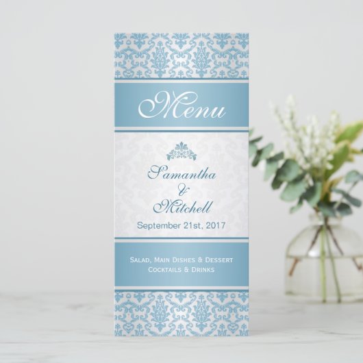 Lichtblauwe demask op Silver Menu (Staand voorkant)