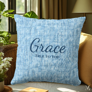 Lichtblauwe denim textuur Aangepaste rustieke wo Kussen