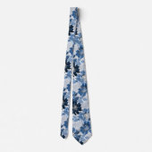 Lichtblauwe, donkerblauwe bloemen op lichtgrijs stropdas (Achterkant)