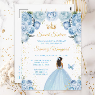 Lichtblauwe donkere huid prinses Sweet Sixteen Briefkaart