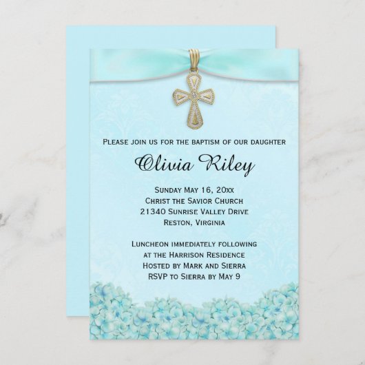 Lichtblauwe doopuitnodiging kaart (Voorkant / Achterkant)
