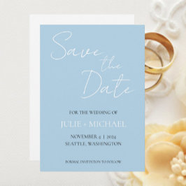 Lichtblauwe eenvoudige stijl bruiloft save the date