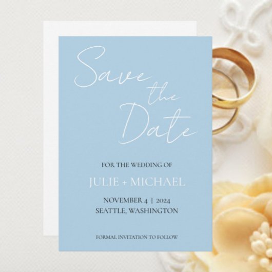 Lichtblauwe eenvoudige stijl bruiloft save the date