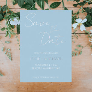 Lichtblauwe Eenvoudige Stijl Trouwen Save the Date Folie Uitnodiging