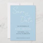 Lichtblauwe eenvoudige stijl trouwfeest save the date (Voorkant)