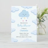 Lichtblauwe Eenvoudige Wolk Baby Shower Uitnodigin Kaart (Staand voorkant)