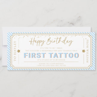 Lichtblauwe eerste tatoeage verjaardagscadeau bon kaart