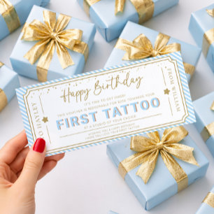 Lichtblauwe eerste tatoeage verjaardagscadeau bon kaart