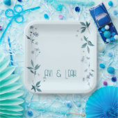 Lichtblauwe elegante Bloemen en bladeren dinerplat Papieren Bordje (Feest)