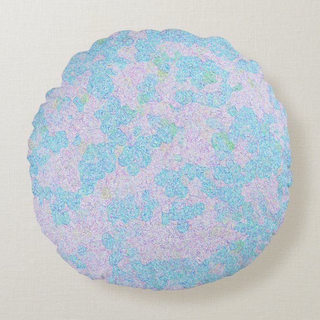 Lichtblauwe elegante patronen aqua rond kussen (Voorkant)