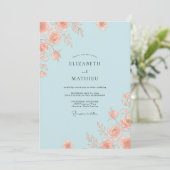 Lichtblauwe Elegante Rozen Bruiloft Kaart (Staand voorkant)