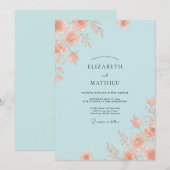 Lichtblauwe Elegante Rozen Bruiloft Kaart (Voorkant / Achterkant)