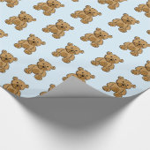 Lichtblauwe en bruine Teddy Bear Boy's Gift Wrap Cadeaupapier (Hoek)