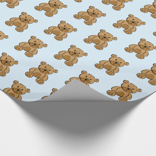 Lichtblauwe en bruine Teddy Bear Boy's Gift Wrap Cadeaupapier (Hoek)