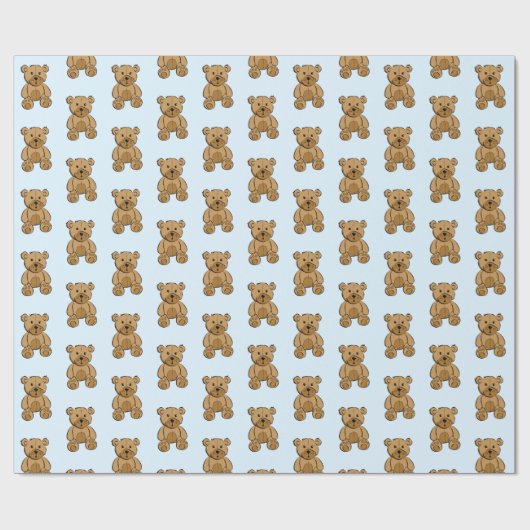 Lichtblauwe en bruine Teddy Bear Boy's Gift Wrap Cadeaupapier (Vlak)
