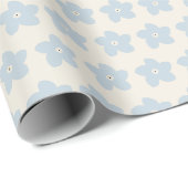 Lichtblauwe en Crème Retro Bloem Cadeaupapier (Rol Hoek)