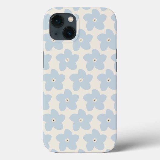 Lichtblauwe en Crème Retro Bloem Case-Mate iPhone Case (Achterkant)